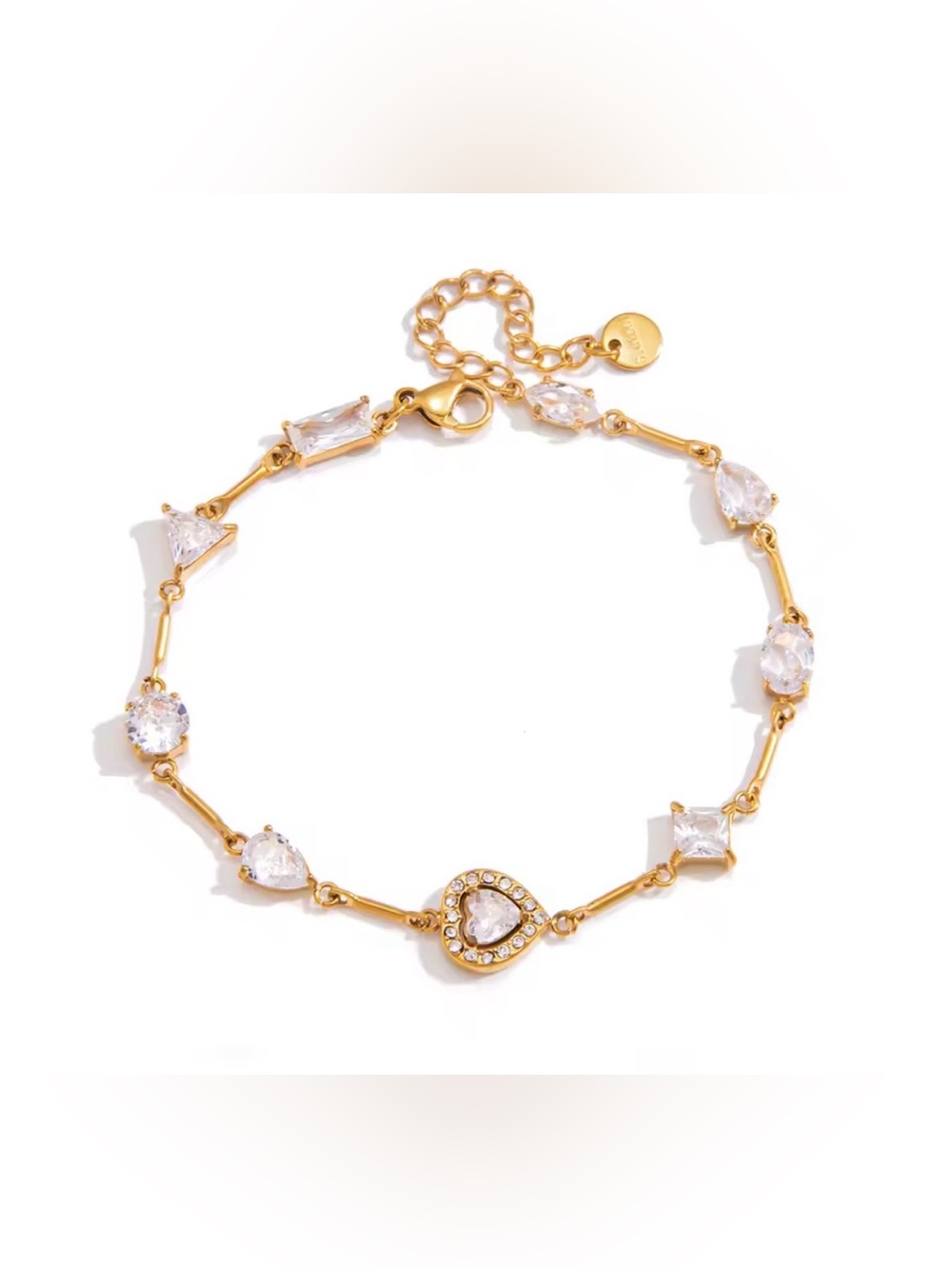 Gold Heart Crystal Link Bracelet - Women's Jewelry